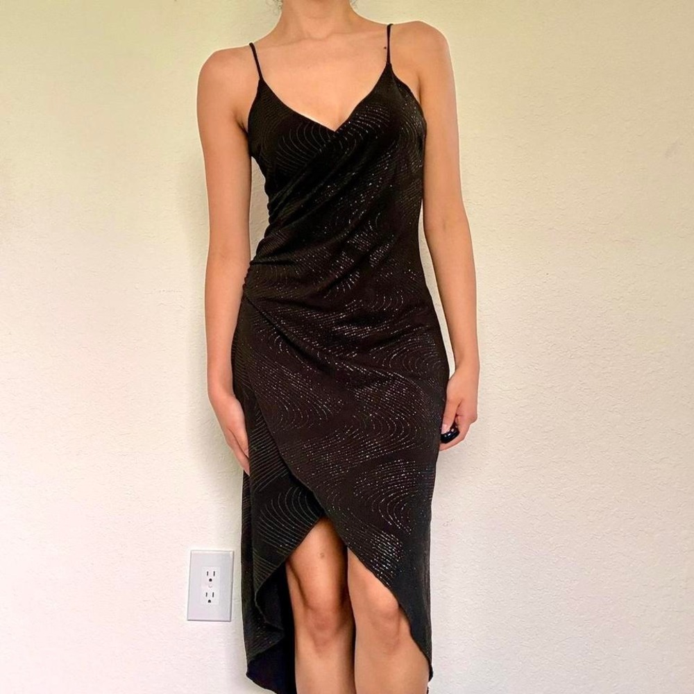 Vintage Papaya black glitter asymmetrical midi dress - Picture 4 of 7